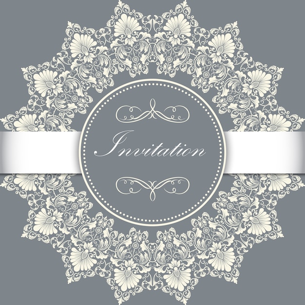Convite de casamento e cartão de anúncio com rendas redondas ornamentais com elementos arabescos. estilo mehndi. oriente ornamento tradicional. ornamento floral colorido redondo de zentangle. Vetor grátis