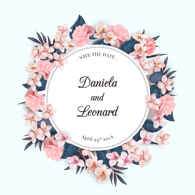 Convite de casamento floral grinalda Vetor grátis