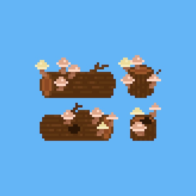 Coto da arte do pixel com cogumelos set.8bit outono. Vetor Premium