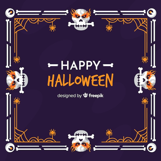 Crânios com quadro de halloween de ossos Vetor grátis