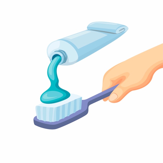 Creme dental na escova de dentes na mão dentes de limpeza atendimento odontológico na