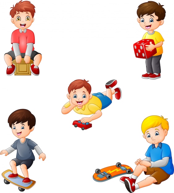 Crianças dos desenhos animados com conjunto de coleta de diferentes hobbies Vetor Premium