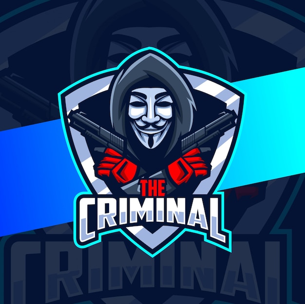 Criminal anônimo com design de logotipo de mascote de arma | Vetor Premium