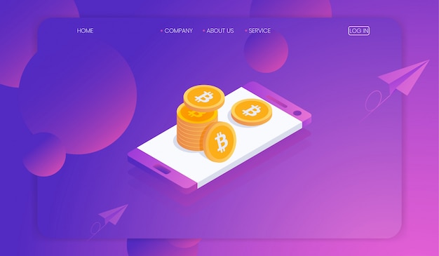Criptomoeda e blockchain no conceito de smartphone Vetor Premium