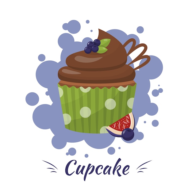 Cupcake de chocolate com mirtilo e figo ads Vetor Premium