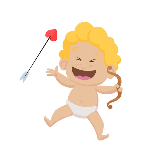 Cupido alegre dos desenhos animados com arco e flecha Vetor grátis