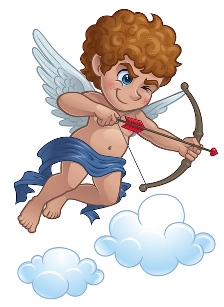 Cupido de desenhos animados com arco e flecha | Vetor Premium