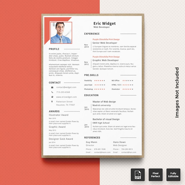 Currículo mínimo resume cv template vector premium Vetor Premium