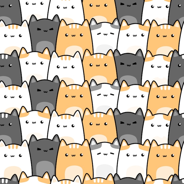 Cute cat kitten cartoon doodle padrão sem emenda | Vetor Premium