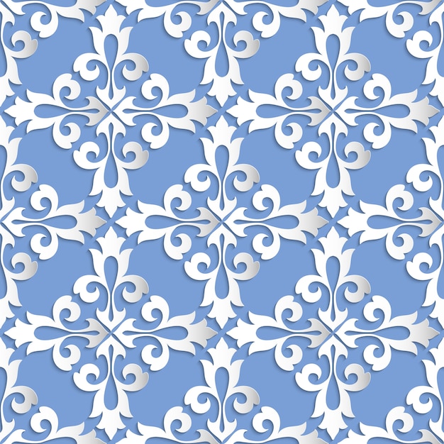 Damasco sem costura de fundo. textura de luxo elegante para papéis de parede, planos de fundo e preenchimento da página. elementos 3d com sombras e destaques. corte de papel. Vetor grátis
