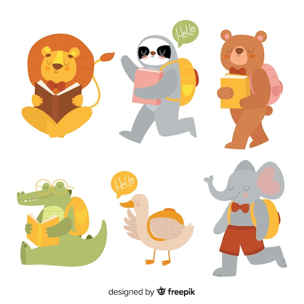 De volta à coleção de animais de escola Vetor grátis
