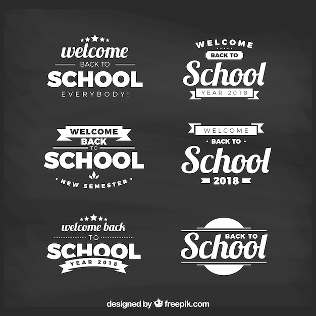 De volta à coleção de etiquetas da escola com design plano Vetor grátis