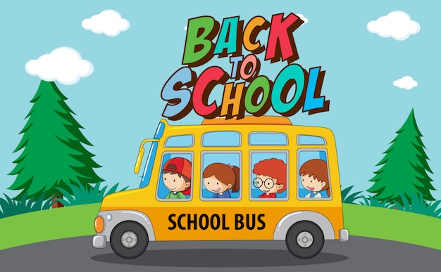 De volta ao modelo de escola com ônibus escolar Vetor grátis