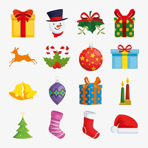 Decoração de natal com conjunto de ícones Vetor grátis