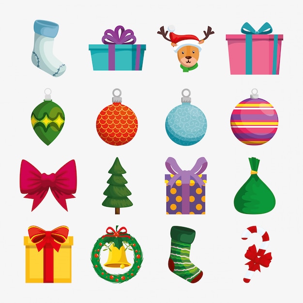 Decoração de natal com conjunto de ícones Vetor grátis