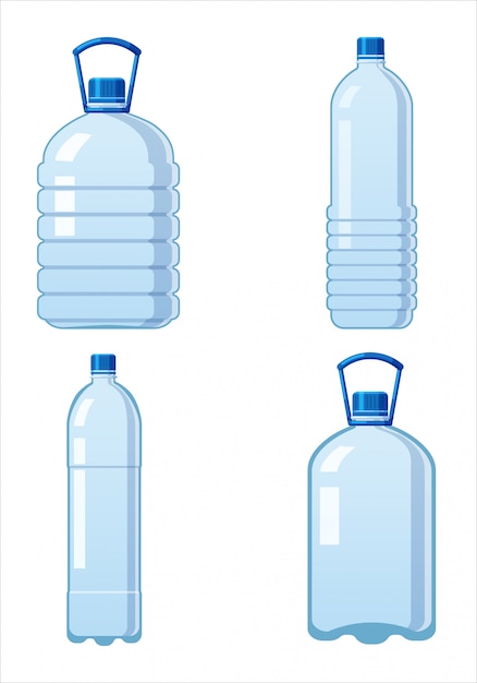 Defina O Icone De Garrafas De Agua De Plastico Vazio Recipiente Liquido Bebida Com Tampa De Rosca Para Bebidas Beber Agua Mineral Vetor Premium