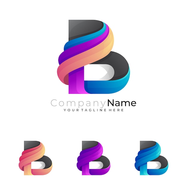 Definir Logotipo B Com Vetor De Design Moderno, 3d Colorido | Vetor Premium