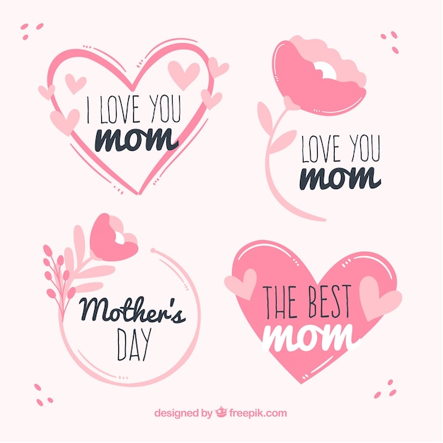 Definir rótulos de dia das mães com flores Vetor grátis