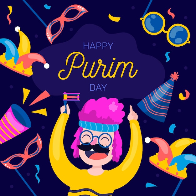 Desenhado à mão feliz dia do purim Vetor Grátis