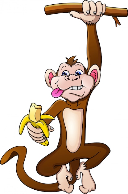 Desenho De Macaco Bonito Segurando Banana Vetor Premium