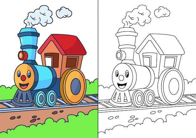 Desenho de trem dos desenhos animados para colorir | Vetor Premium