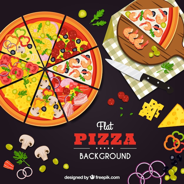 Desenho plano variedade de fundo de pizza  Baixar vetores 