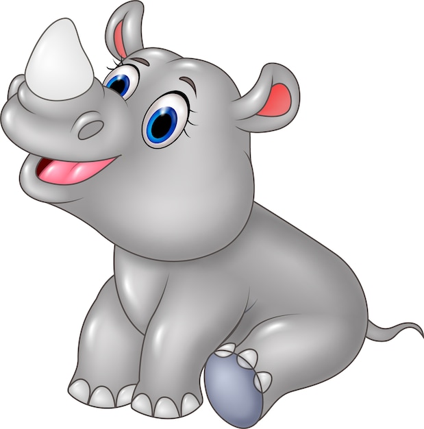 Desenhos Animados Bebê Rinoceronte Sentado Isolado No Fundo Branco