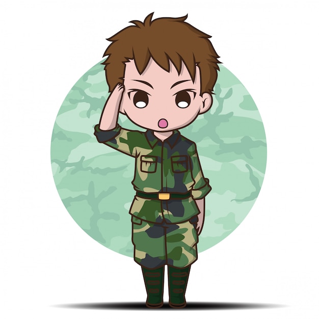Desenhos Animados Bonitos Do Menino Do Soldado Do Exército Vetor Premium