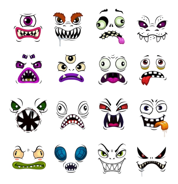 Desenhos Animados De Emoticons Engracados De Cara De Monstro Rostos De Terror De Zumbis Demonios Ou