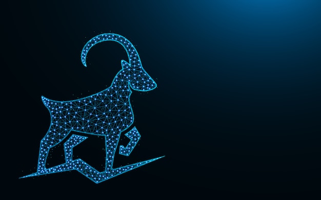 Design de baixo poli cabra da montanha poderosa, imagem geométrica abstrata animal, ilustração em vetor poligonal ibex wireframe malha feita de pontos e linhas Vetor Premium