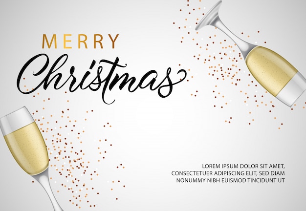 Design de banner de feliz natal com taças de champagne Vetor grátis