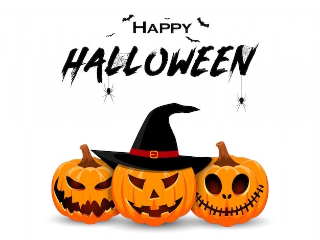 Design de banner de halloween com personagem sorridente de abóbora Vetor Premium