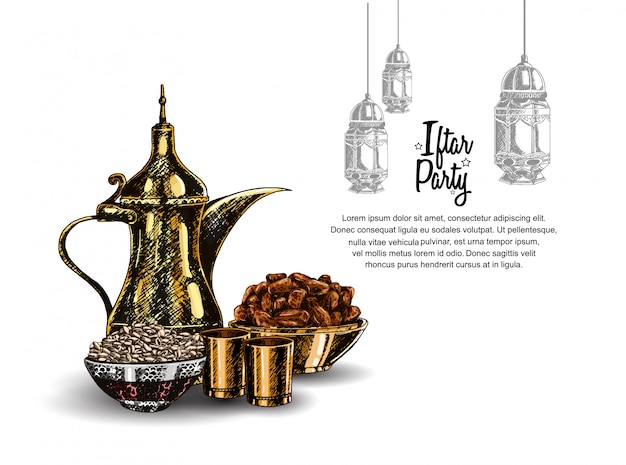 Design de festa iftar com lanterna Vetor Premium