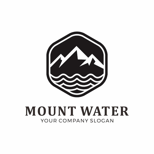 Design de logotipo de montagem e água Vetor Premium