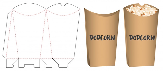 Design de modelo de corte de embalagens de pipoca Vetor Premium