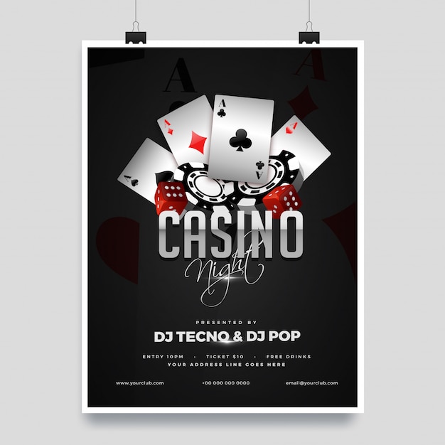 Design de modelo de festa de noite de cassino com elementos de cassino Vetor Premium