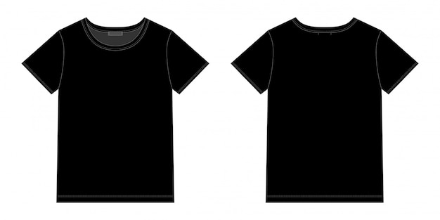 Download Design de t-shirt preto unisex. vetor de frente e verso. esboço técnico | Vetor Premium
