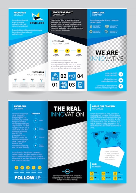 Design de trasparent panfleto na cor azul com mapa de mundo de informações de negócios Vetor grátis