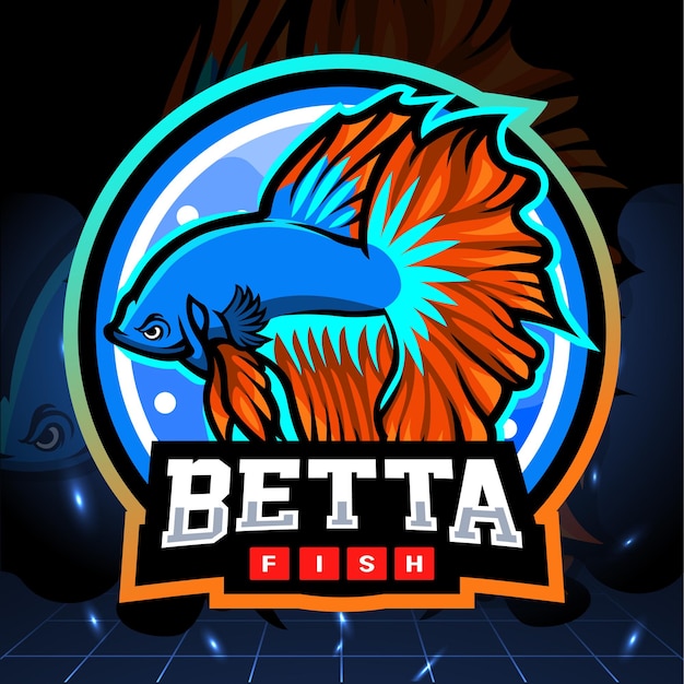 Design Do Logotipo Da Mascote Do Peixe Betta Halfmoon Vetor Premium