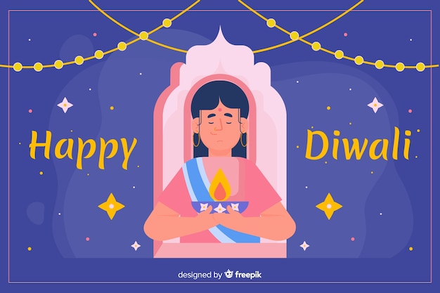 Design plano de fundo de diwali com uma mulher Vetor grátis