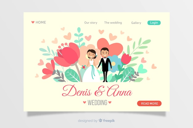 Design plano de página de destino de casamento Vetor grátis