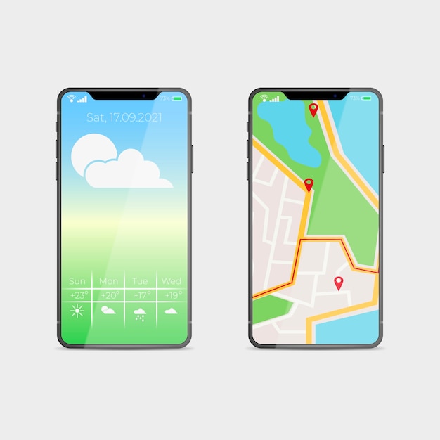 Design realista para novo modelo de smartphone com aplicativo de mapa Vetor grátis