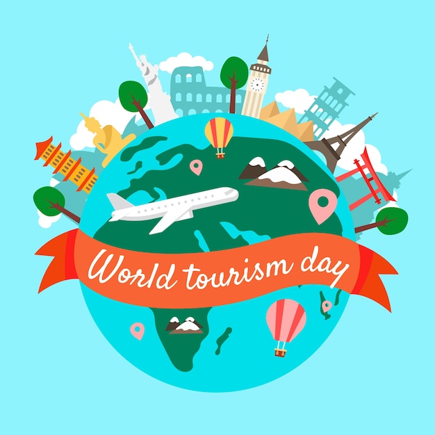 Dia de turismo mão desenhada com marcos Vetor grátis