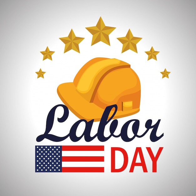 Dia do trabalhador com bandeira e capacete dos eua Vetor grátis