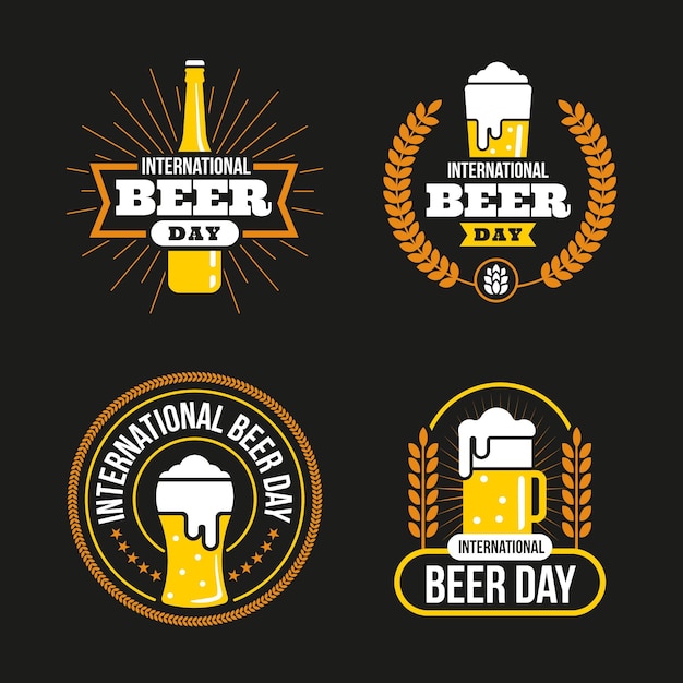 Dia internacional da cerveja emblemas em design plano | Vetor Grátis