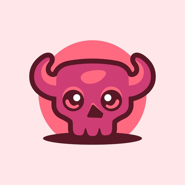 Diabo de caveira fofa com logotipo de mascote de chifre Vetor Premium