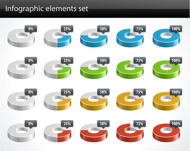 Diagramas circulares 3d e elementos de design de vetor por cento Vetor Premium