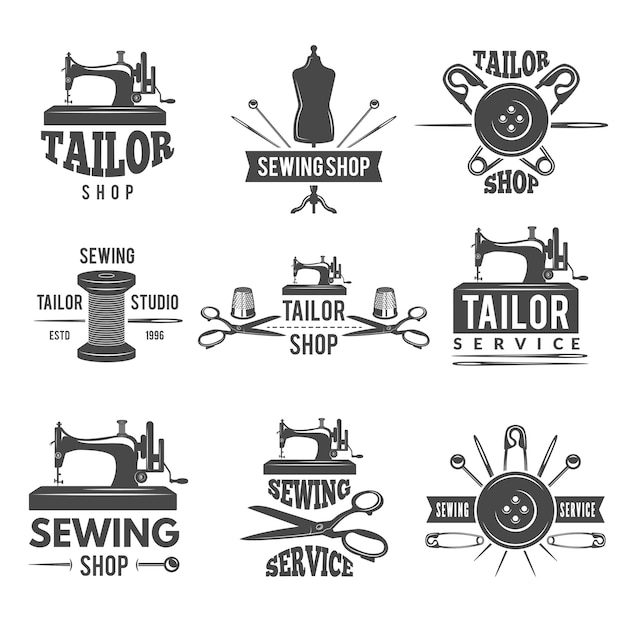 Diferentes rótulos ou logotipos definidos para alfaiataria Vetor Premium