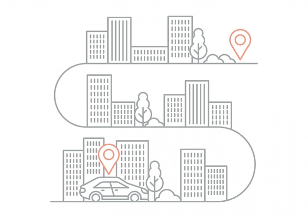 Direções de navegação de ilustração com carro Vetor Premium