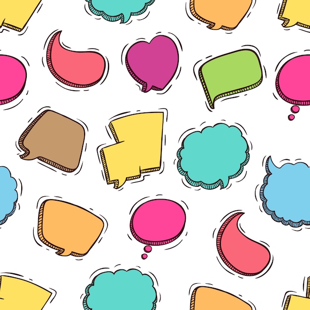 Discurso colorido bonito bolhas padrão sem emenda com estilo doodle Vetor Premium